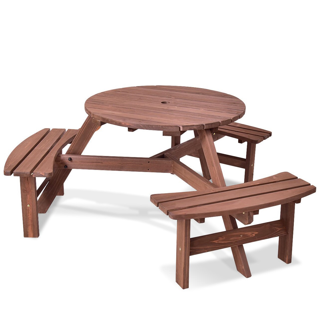 6-Person Fir Wood Picnic Table Set Dark Brown Umbrella Hole Outdoor Furniture